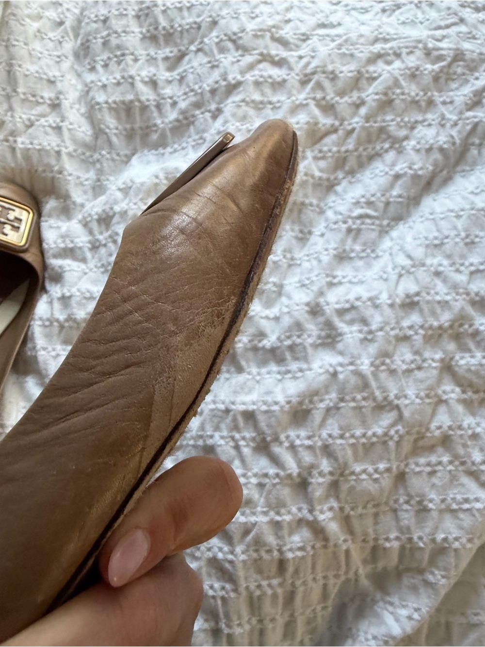 Tory Burch Camel Leather Logo-Embellished Ballet Flats - Picture 7 of 8